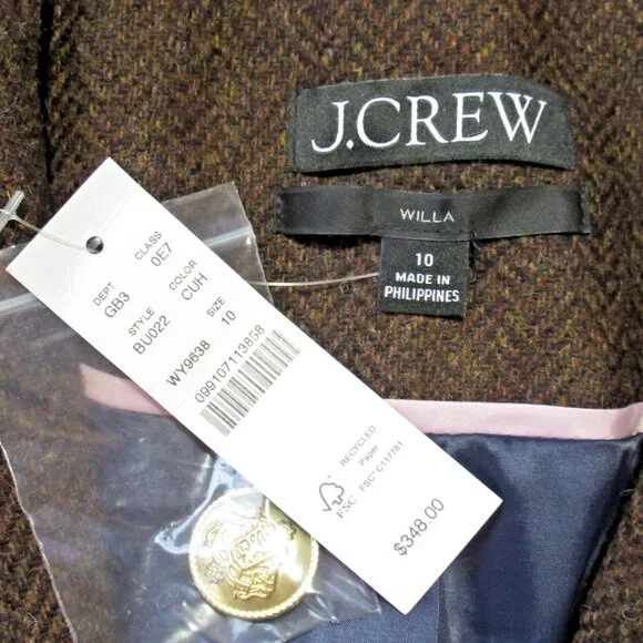 NWT J.Crew Willa Blazer in Brown Chocolate Umber Herringbone Wool Jacket 10 - Picture 3 of 6